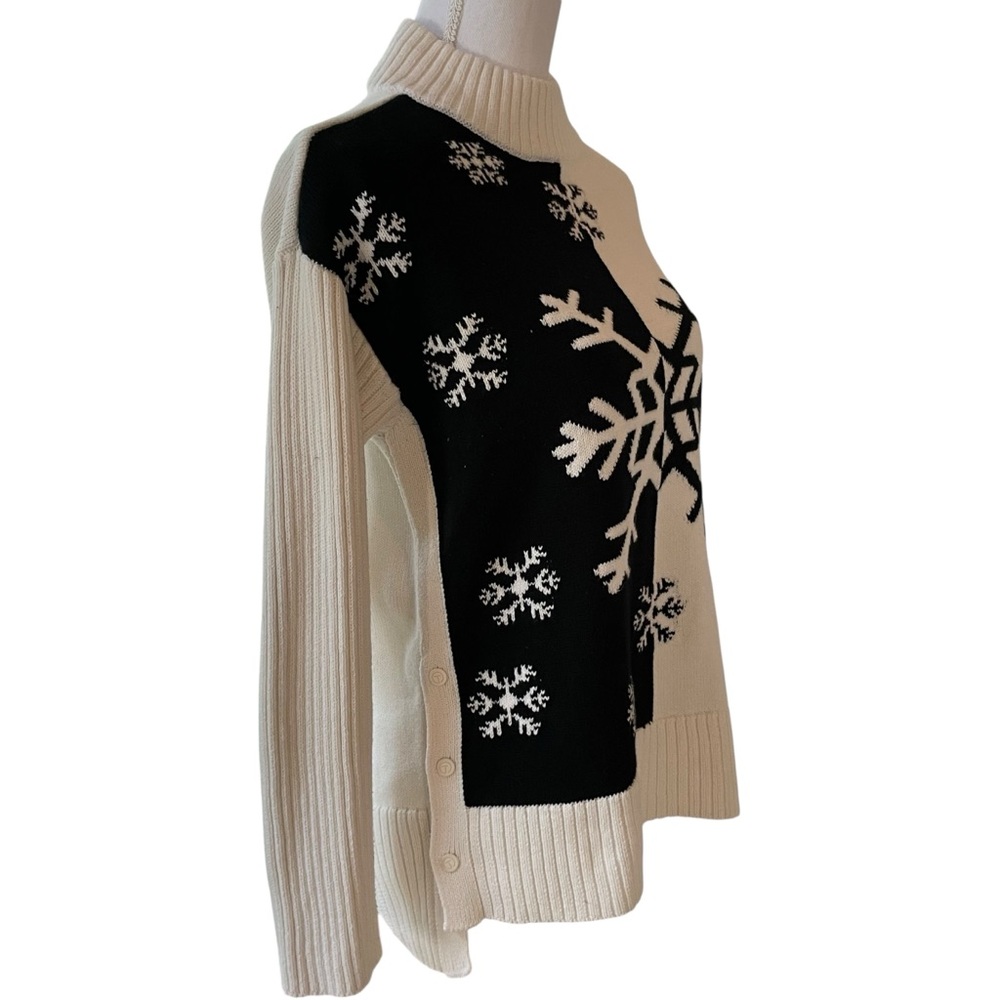 Talbots Black and Cream Snowflake Turtleneck Sweater.  Size MP - Picture 2 of 7